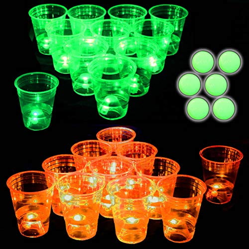 Candy Red VS Candy Blue 22 Sets Glow-in-The-Dark Beer Pong Set,Light up Beer Pong 